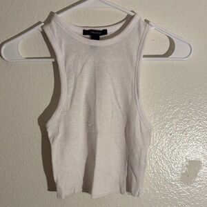Forever 21 White Raw Edged Ribbed Tank Top